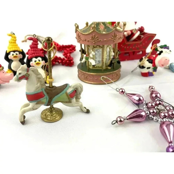 12x VTG Holiday Hanging Ornaments Christmas Sleigh Penguins Cows Santa 1990s - Picture 1 of 9